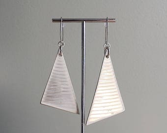 Recycled Drum Cymbals - SILVER CYMBALS - Triangle Earrings - Rock and Roll - Drummer