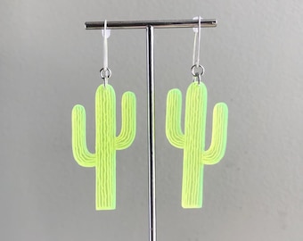 CACTUS Earrings - Neon Green - Cowboy Cactus - Nature - Laser Cut - Acrylic - Houseplant - Festival Fashion - Plant Lover - Cactus Lover