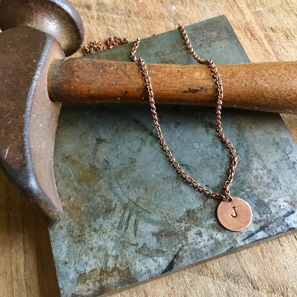 Copper Hand-Stamped Initial Necklace (MADE TO ORDER) - Personalized - Name - Handstamped- Monogram - Letter Necklace - Gift for Her