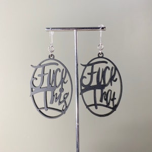 FCK This FCK That Matte Black Earrings Statement Earrings Fun Jewelry Laser Cut Sassy Snarky Witchy Funny Novelty image 2