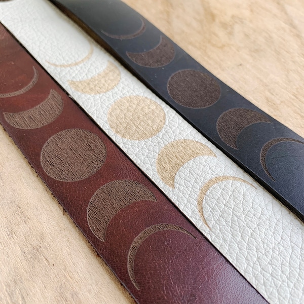 Pulsera de cuero moon phase - Manguito de cuero - Luna - Moonphase - Ciclo lunar - Cuero marrón - Cuero negro - Cuero blanco - Unisex