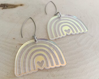 PRIDE Large Rainbow Iridescent Earrings - Laser Cut Jewelry - LGBTQ - Pretty Rainbow - Arch Earrings - Gay Pride - Trans Pride-Lesbian Pride