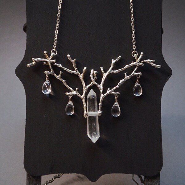 Quartz Crystal Necklace - Icicles, Silver Branches Pendant, Elven Jewelry, Strega Amulet, Droplets Necklace, Witchy, Pagan, Gift for Her