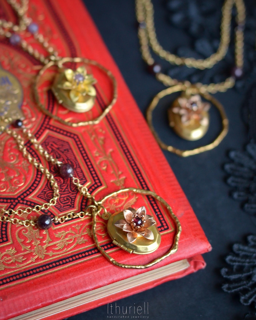 Faerie Locket - Brass Flower Locket Choker With Garnets OR Amethyst ...