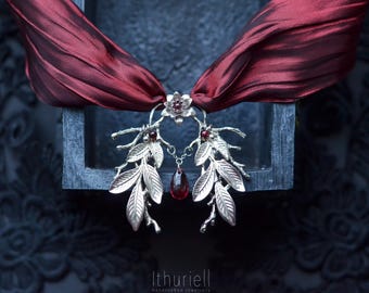 Scarlet Moon - Elven Choker With Garnet And Red Glass, Gothic Vampire Necklace
