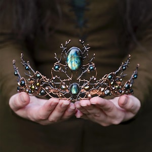 Labradorite Crown - Midsummer Dreams, Elven Circlet, Rustic Branch Crown, Fantasy Bridal Tiara, Mermaid Headpiece, Woodland Crown