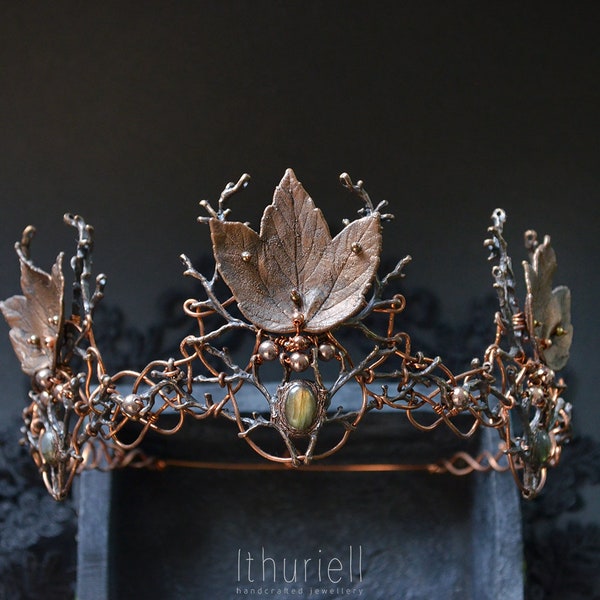 Crowned Fall - Copper Leaves Crown, Electroplated Maple Leaves, Elven Circlet, Celtic, Fantasy Tiara, Wedding Wreath