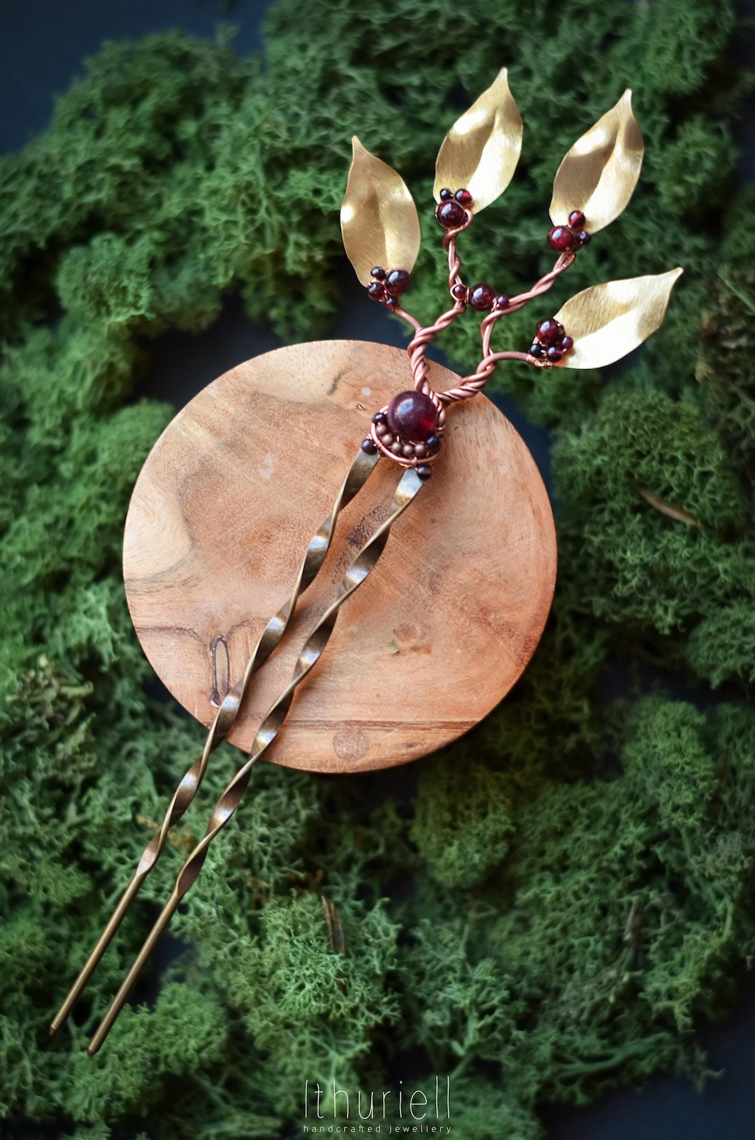 Rowan Branch Hairpin - Brass Elven Comb With Golden Leaves, Copper ...