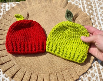 Apple Beanie  ~ Apple Hat ~ Baby Kids Adult ~ Photography Prop ~ Fall Baby ~ Apple Baby Announcement ~ Apple Picking ~ Red or Green Apple