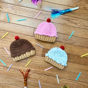 Crocheted Cupcake Beanie ~ Baby, Child & Adult Cupcake Hat ~Cupcake Hat ~ Baker Baby ~ Birthday Beanie ~ Photo Prop ~ Funny Hat ~ Baker Gift