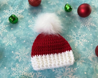 Santa hat with Fluffy Pom ~ Santa Beanie ~ Baby Kids Adult ~ Christmas Hat ~ Christmas Baby Announcement ~ Santa Baby ~ Crochet Santa hat