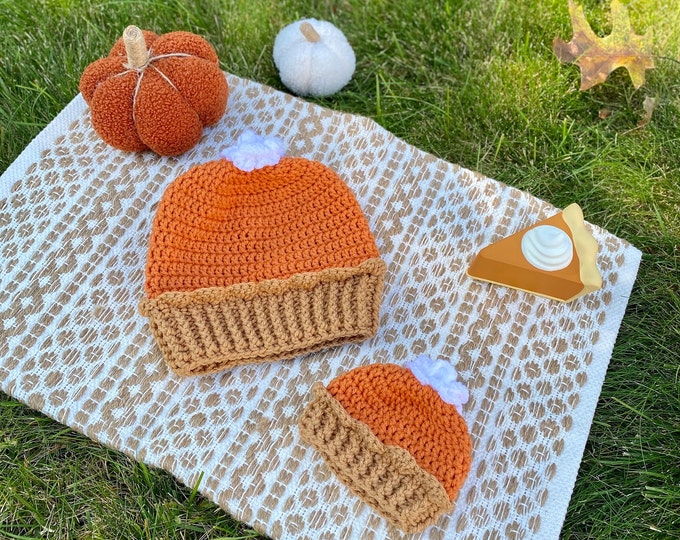 Crocheted Pumpkin Pie Beanie Baby, Child & Adult Pie Hat Thanksgiving