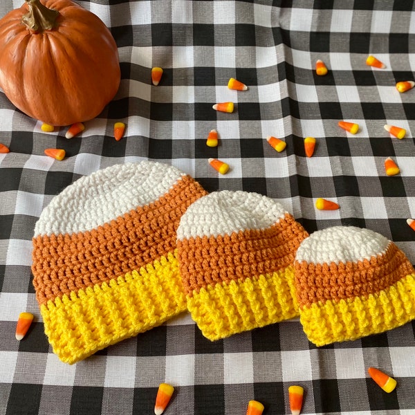 Candy Corn Beanie  ~ Candy Corn Hat ~ Baby Kids Adult ~ Photography Prop ~ Fall Baby ~ Halloween Hat ~ Halloween Baby Announcement ~ Pumpkin