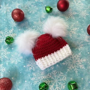 Santa hat with Fluffy Poms  ~ Santa Beanie ~ Baby Kids Adult ~ Christmas Hat ~ Christmas Baby Announcement ~ Santa Baby ~ Crochet Santa hat