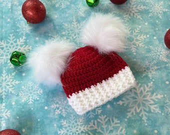 Santa hat with Fluffy Poms  ~ Santa Beanie ~ Baby Kids Adult ~ Christmas Hat ~ Christmas Baby Announcement ~ Santa Baby ~ Crochet Santa hat