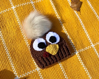 Crocheted Turkey Beanie with Pom Pom~ Baby, Child & Adult Turkey Hat ~ Thanksgiving Hat ~ Thanksgiving Baby ~ Turkey Trot ~ Photo Prop