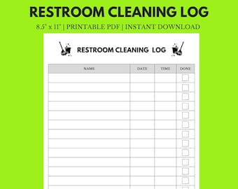 Restroom Cleaning Log | 8.5&quot; x 11&quot; Instant Download Printable