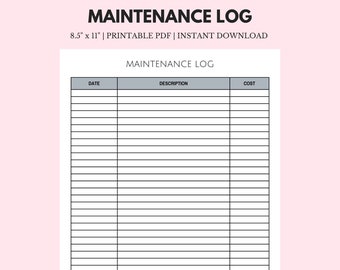 Maintenance Log | 8.5&quot; x 11&quot; Instant Download Printable