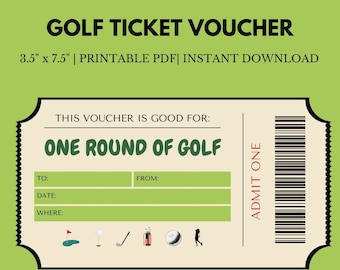 Golf Ticket | 3.5&quot; x 7.5&quot; Instant Download Printable