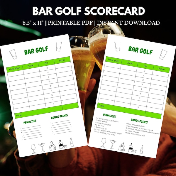 Bar Golf Scorecard | 8.5" x 11" Instant Download Printable