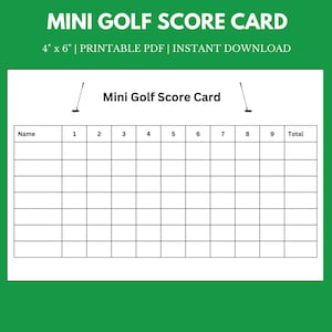 Mini Golf Score-Karte | 8,5 "x 11" Sofort Download druckbar