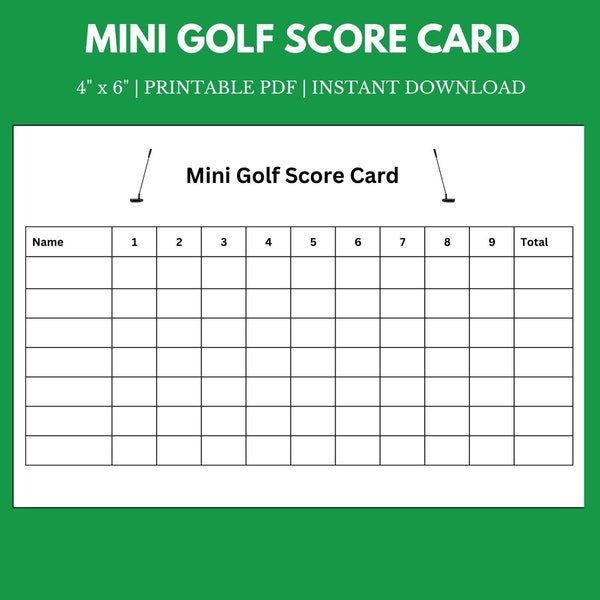 Mini Golf Score Card | 8.5" x 11" Instant Download Printable