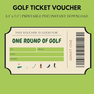 Golf Ticket | 3.5&quot; x 7.5&quot; Instant Download Printable