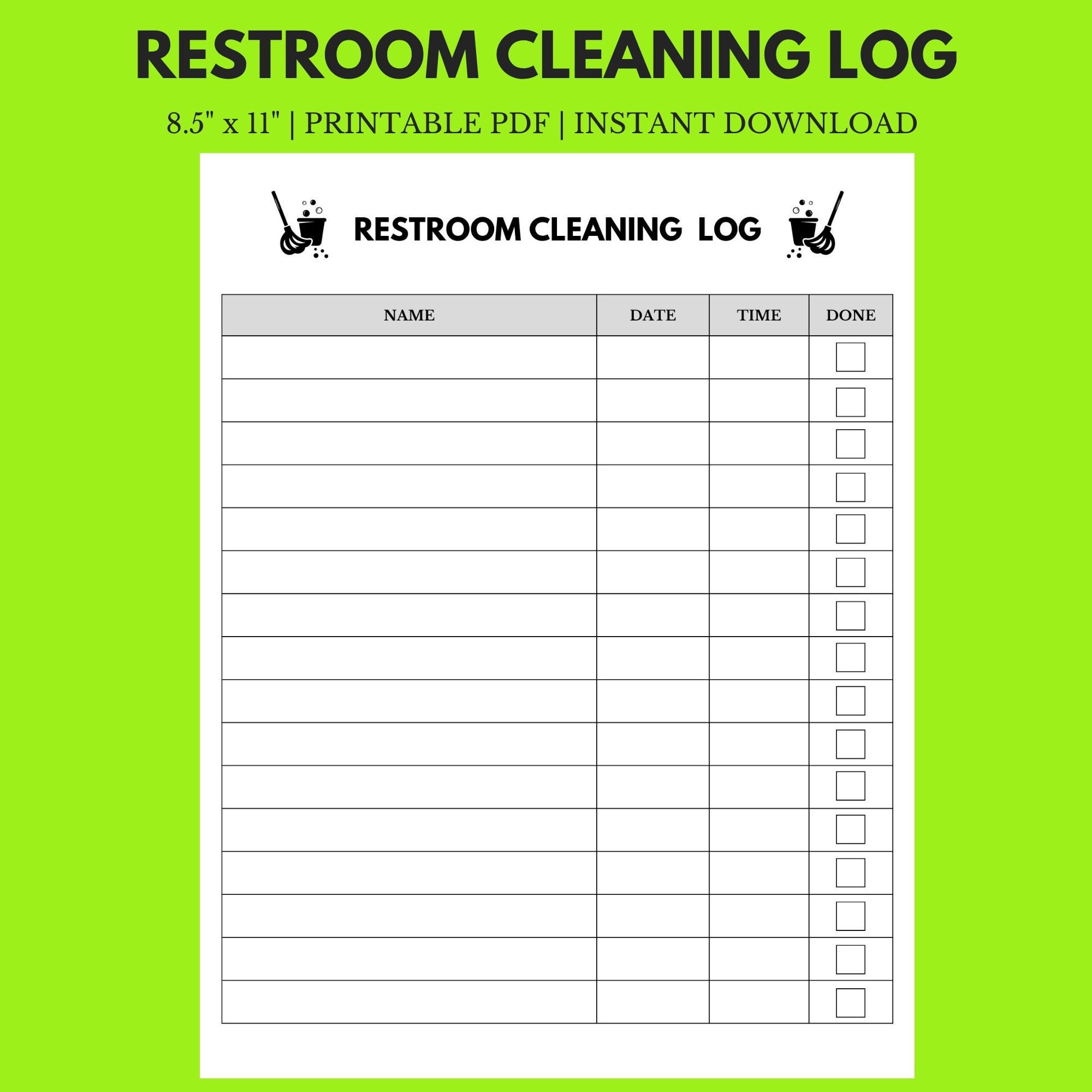 Restroom Cleaning Log | 8.5 restroom-cleaning-log-8-5-x-11-instant-download-printable-etsy