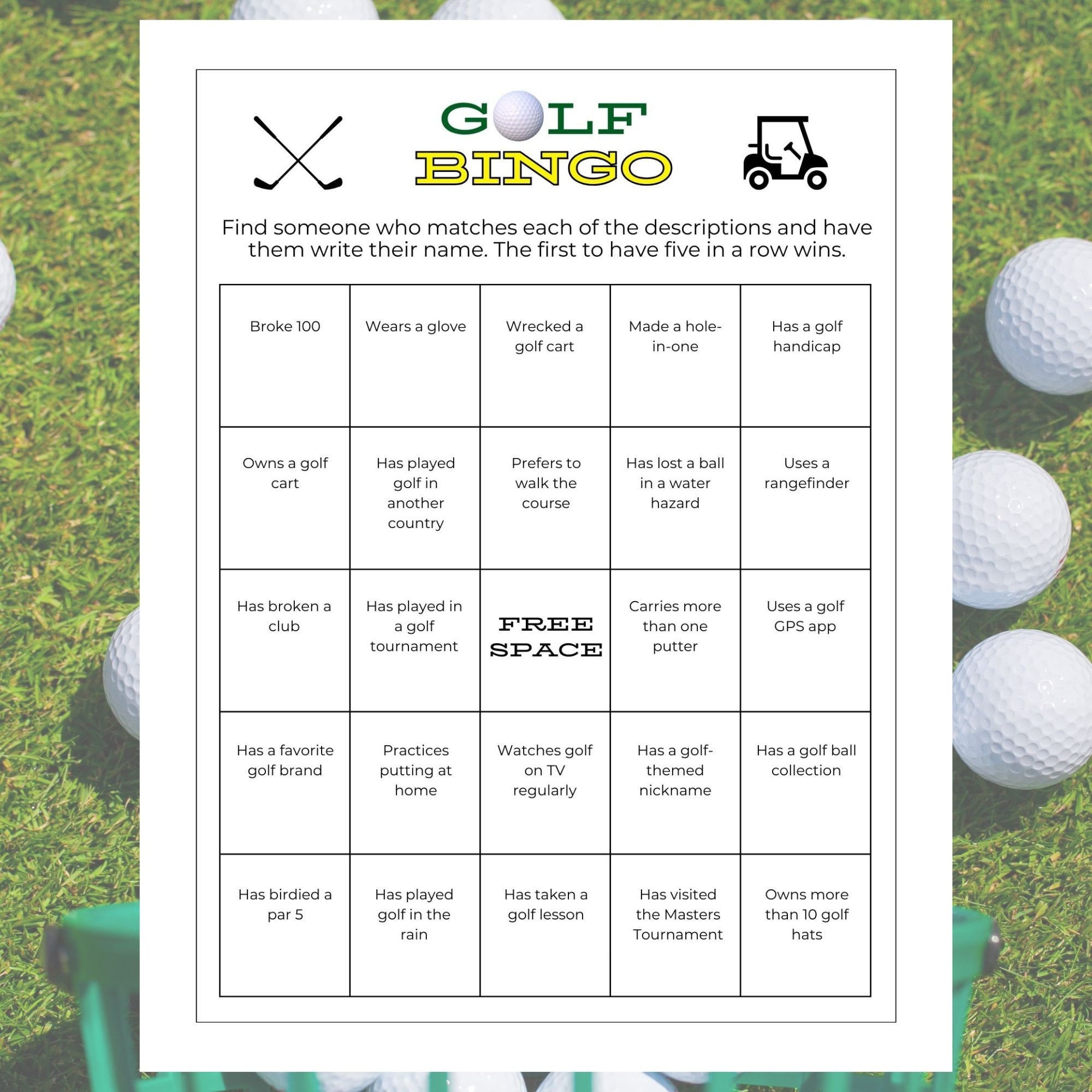 Golf Bingo | 8.5" x 11" Instant Download Printable