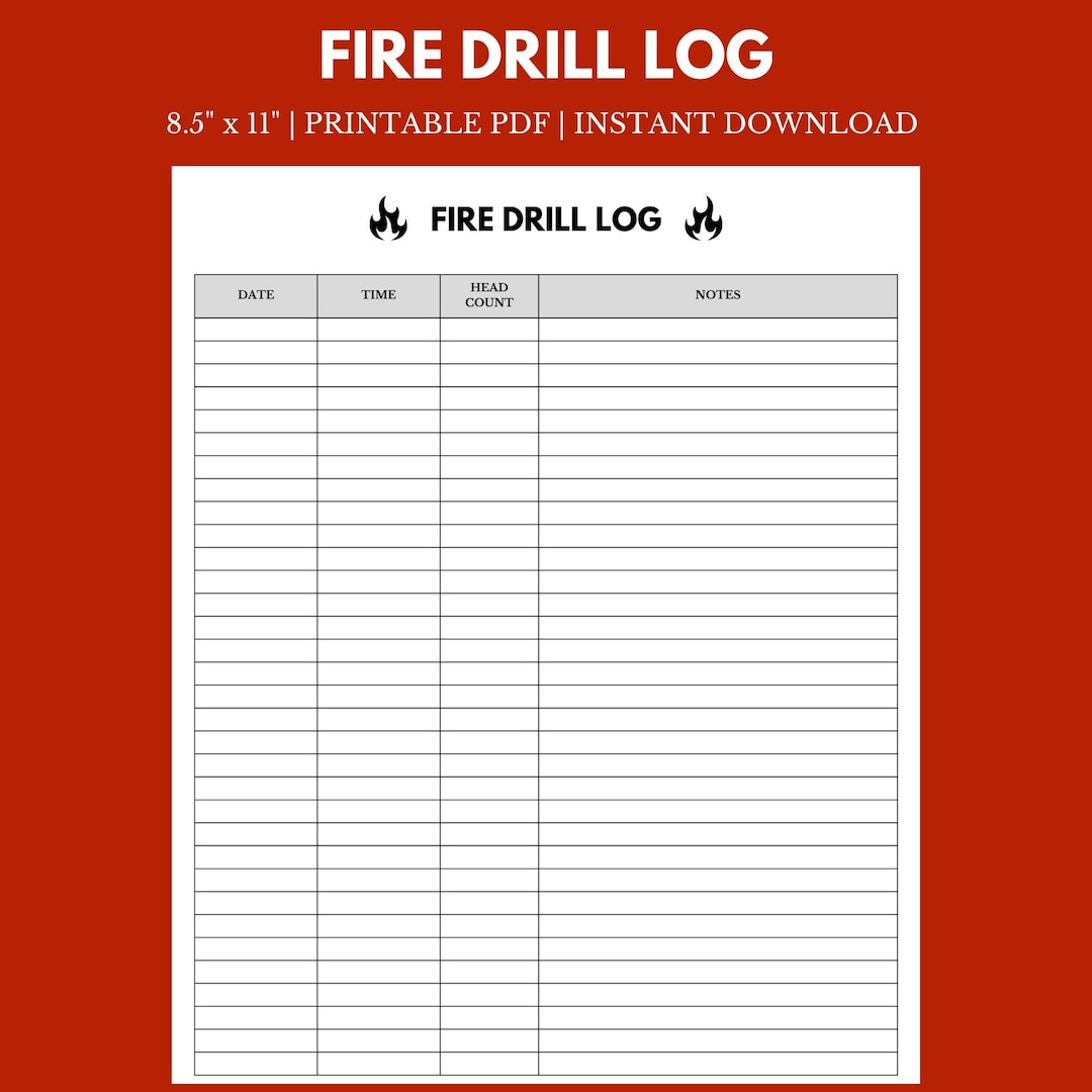 Fire Drill Log 8.5 X 11 Instant Download Printable Etsy Fire Drill Log 8.5 X 11 Instant Download Printable Etsy