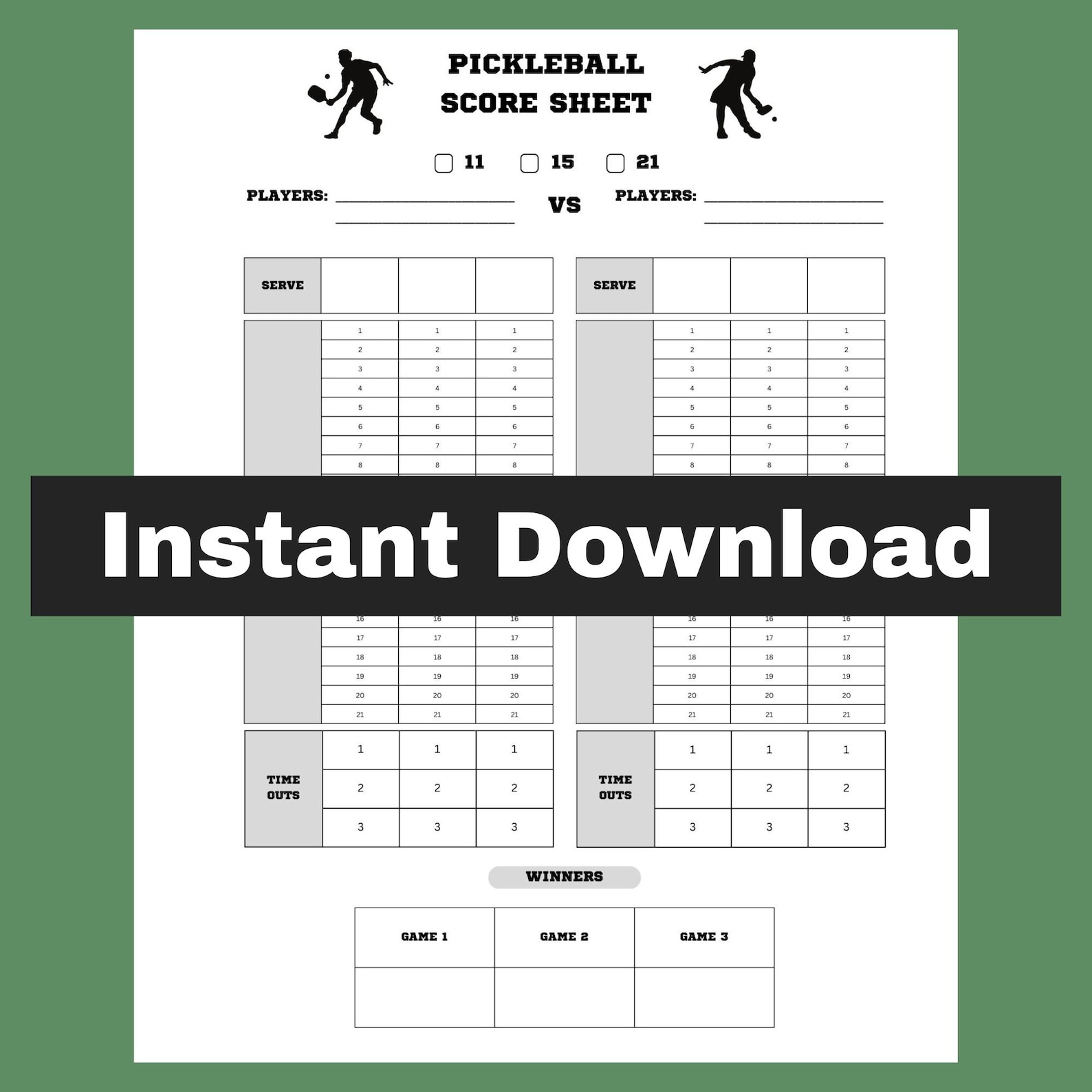 Pickleball Score Sheet 8.5 X 11 Instant Download Printable Etsy