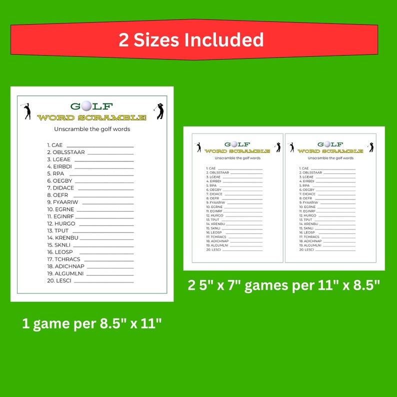 Golf Word Scramble | Comes in 5" X 7" and 8.5" X 11" - Etsy