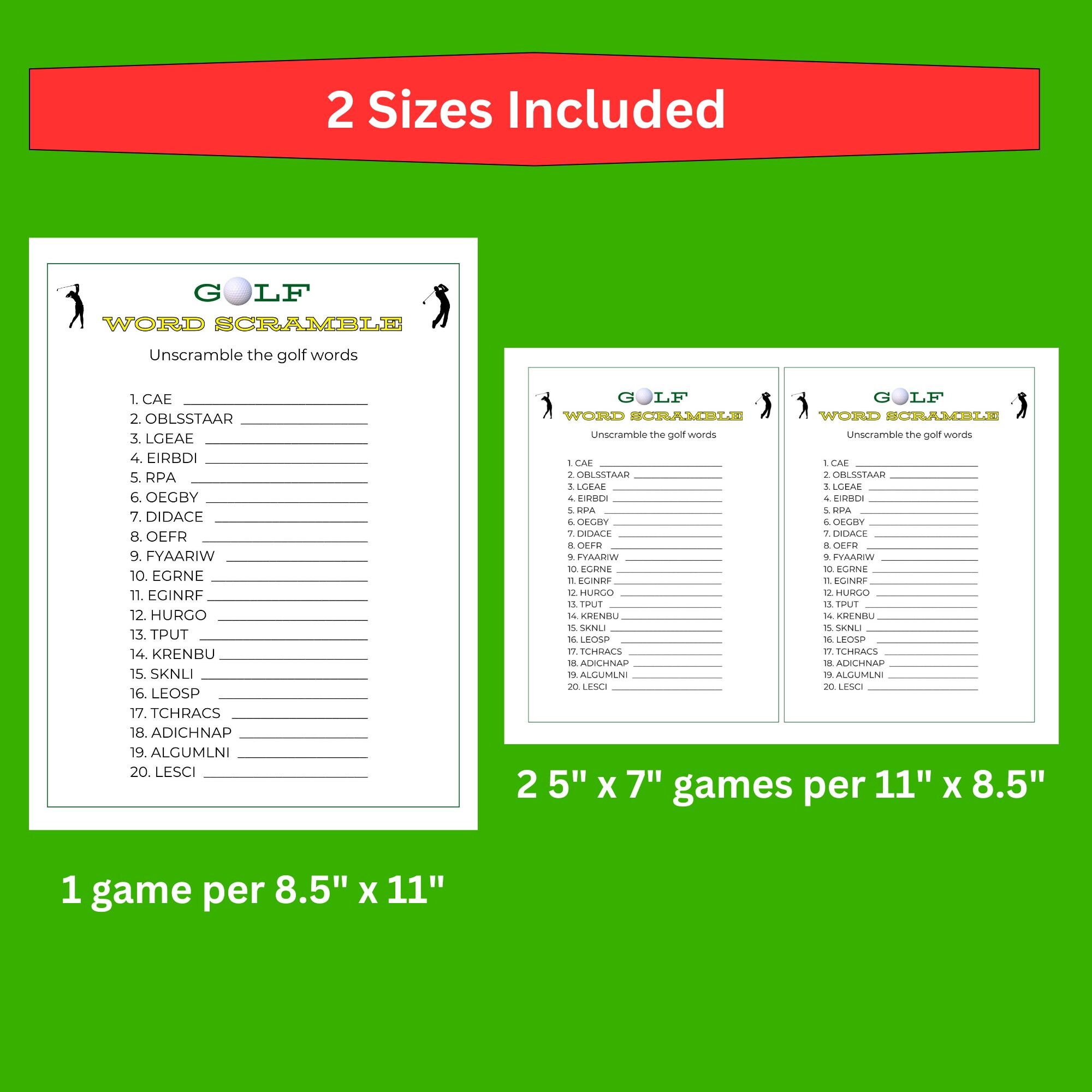 Golf Word Scramble | Comes in 5" X 7" and 8.5" X 11" - Etsy