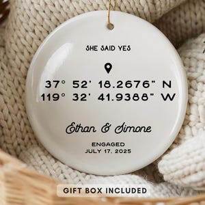 Engagement coordinates ornament, Custom Christmas GPS Ornament, Personalized wedding gift, Custom Gift for Couple, Engaged 2025 Gift,