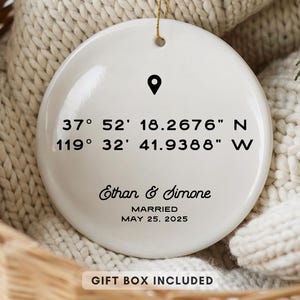 First Christmas married ornament, Personalized coordinates ornament wedding, Engagement Gift, New Home Xmas Ornament, Custom Gift for Couple