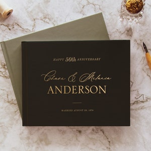 Anniversary celebration party guest book, 50th Wedding anniversary guestbook hardcover with gold foil, Custom personalized guest book