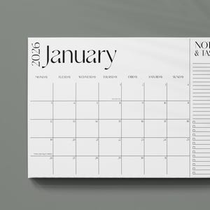 2026 11x17 MONDAY start desk calendar notepad, tear off monthly planner pad, minimalist calendar holidays, office kitchen family organizer