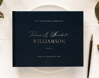 Anniversary celebration party guest book, 50th Wedding anniversary guestbook hardcover with gold foil, Custom personalized guest book