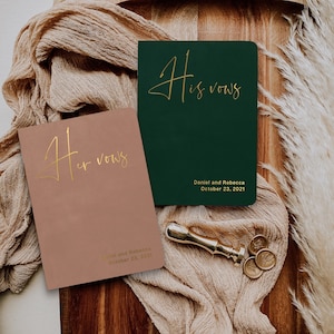Wedding vow books, Custom wedding vow book, Personalized gift for bride and groom, Marriage vow renewal book, Gold foil, His and her booklet