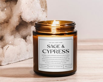 Sage & Cypress Candle, Amber Jar Candle, 4oz candle, Host gift, Gift for her, Employee gifts, Baby shower event gift, Bridal shower gift