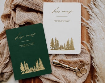 Vow books set of 2, Redwood National Park wedding vow book, Vow book his and hers mountains, Boho vow renewal booklet, Wedding registry