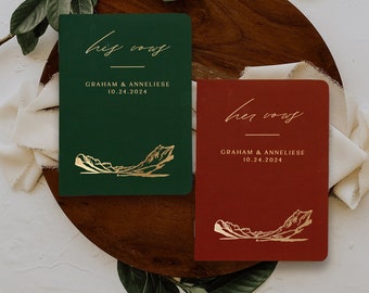 Vow books, Wedding vow books, Glacier National Park, His and her modern vow books, Vow books his and hers with mountains, Boho vow booklet