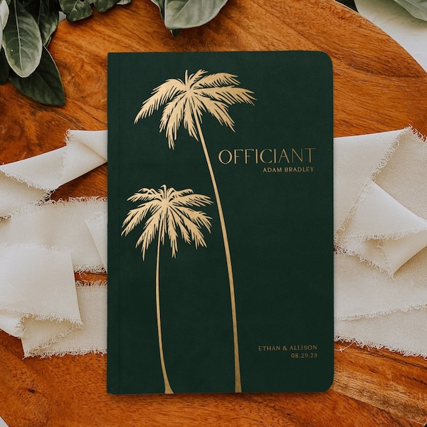 Officiant gift, Wedding Officiant Book, Wedding officiant gift, Marriage commissioner booklet journal, Soft cover, Palm tree, Various colors