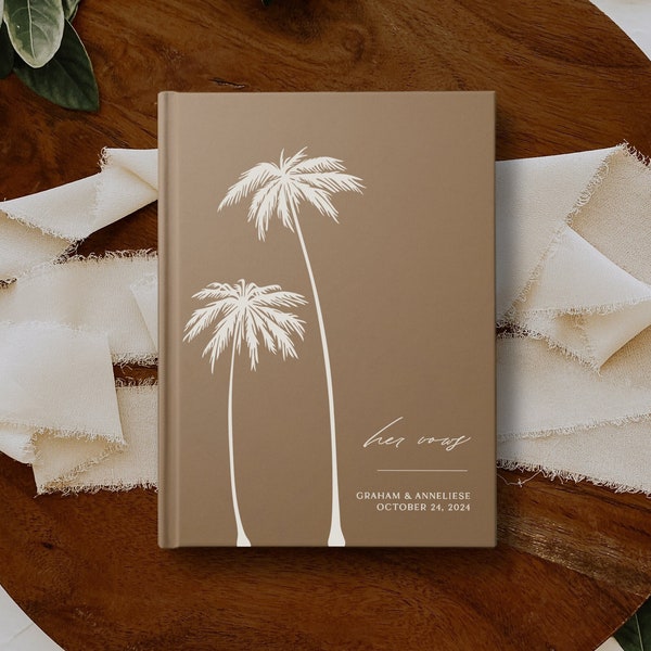 His and her vow books for tropical destination wedding, Modern vow books him and her, Boho neutral colors, Hardcover vow books his and hers