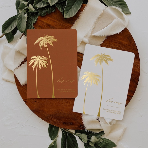 Vow books, Destination wedding palm tree vow books, His and her modern vow books, Vow book his and hers, Boho vow booklet