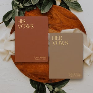 Vow books perfect for your wedding or vow renewal, Boho neutral colors, Gold silver rose gold foil available, Cute booklet for him or her