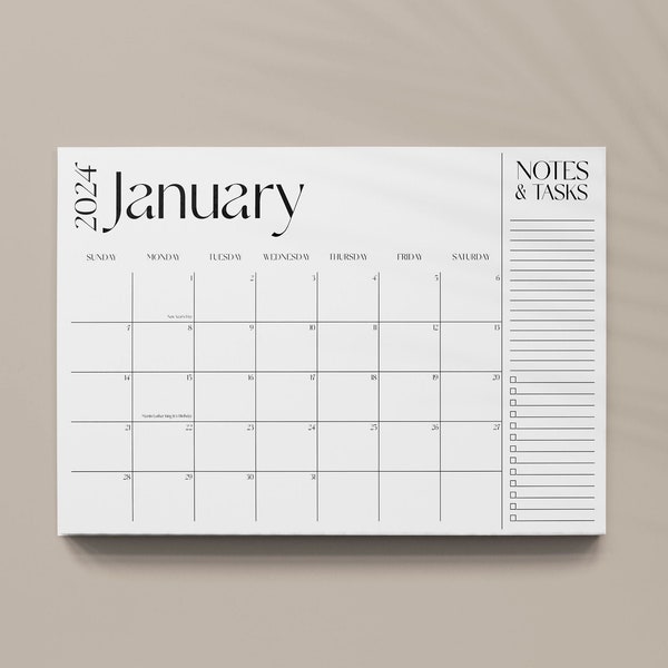 2024 Desk Calendar, SUNDAY start, 11x17 Notepad, Large Desk Pad, January to December, Monthly planner note pad, Tear off notepad calendar