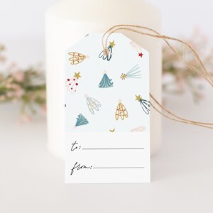 Christmas gift tags, Set of 24 tags, Boho holiday pattern, Xmas secret santa gift tag, Christmas hang tag, Favor tags, Gift tags with string