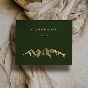 Wedding Guest Book Mountain guestbook, Grand Teton, Boho neutral colors, Custom hardcover sign in book with gold silver rose gold foil,