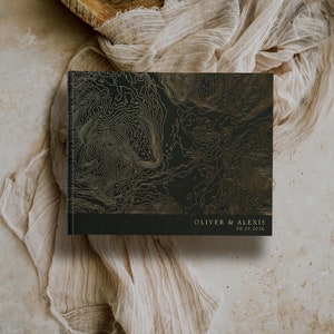 Livre d'or de mariage, carte personnalisée avec feuille d'or rose, argent, livre d'or à couverture rigide unique, album photo de mariage souvenir